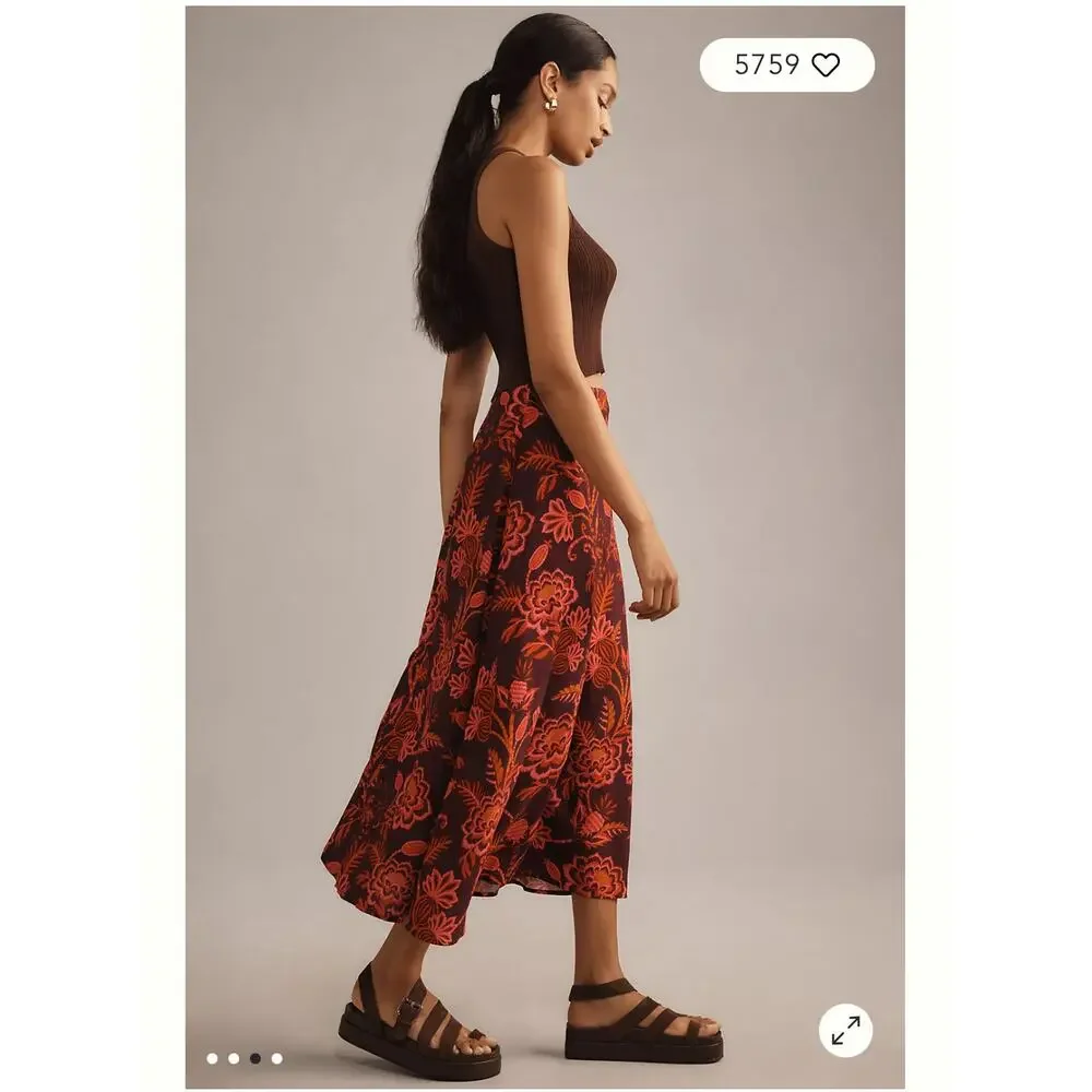 Farm Rio Anthropologie Slip Midi Skirt Size Small - Picture 2 of 8